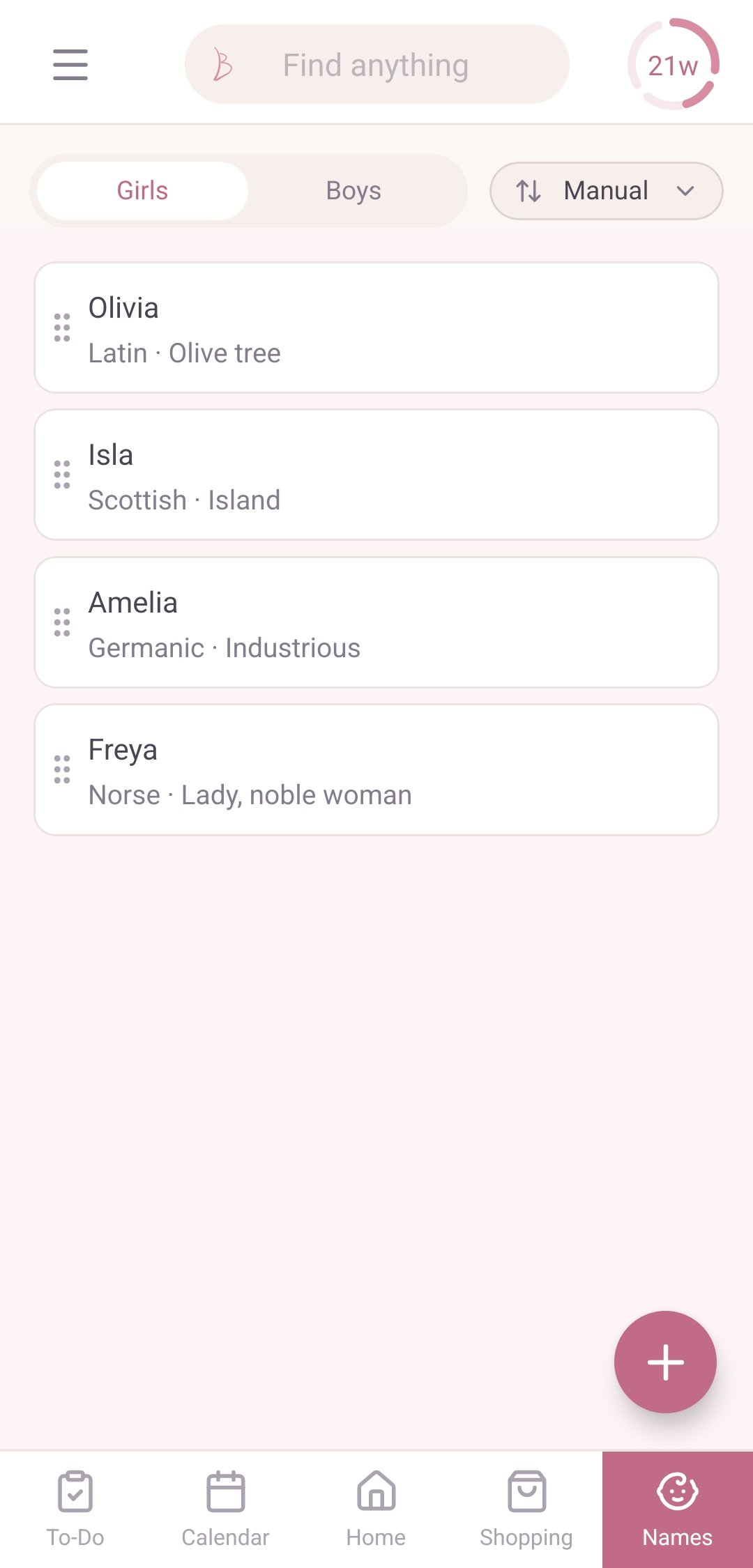 Baby name shortlist